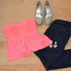 Parker Pink Sweetheart Neck Strapless Top, Size S